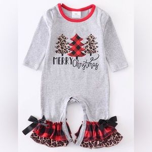 Grey Christmas Tree Ruffle Baby Romper
